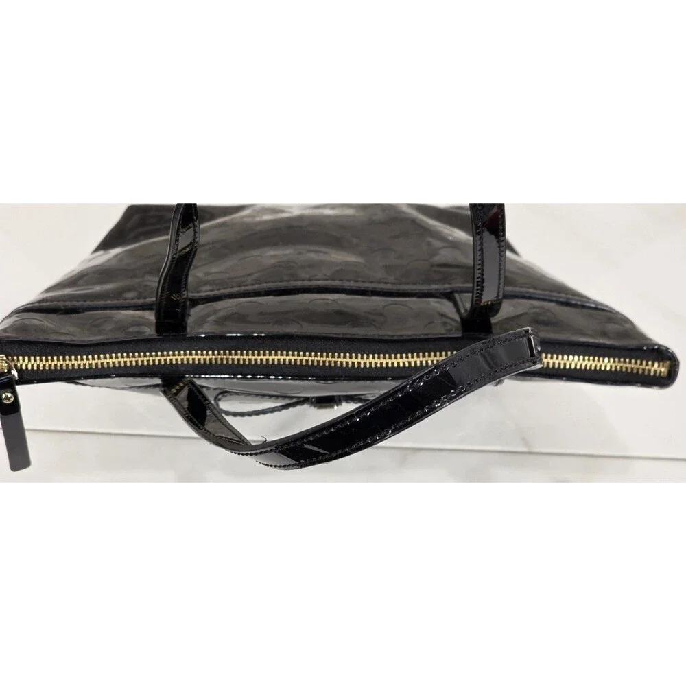 Kate Spade New York Tote Bag Black Patent Leather Bow Polka Dot Embossed Zip Top